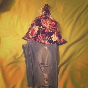 Ambiance Apparel halter top/Wax Jean Shorts